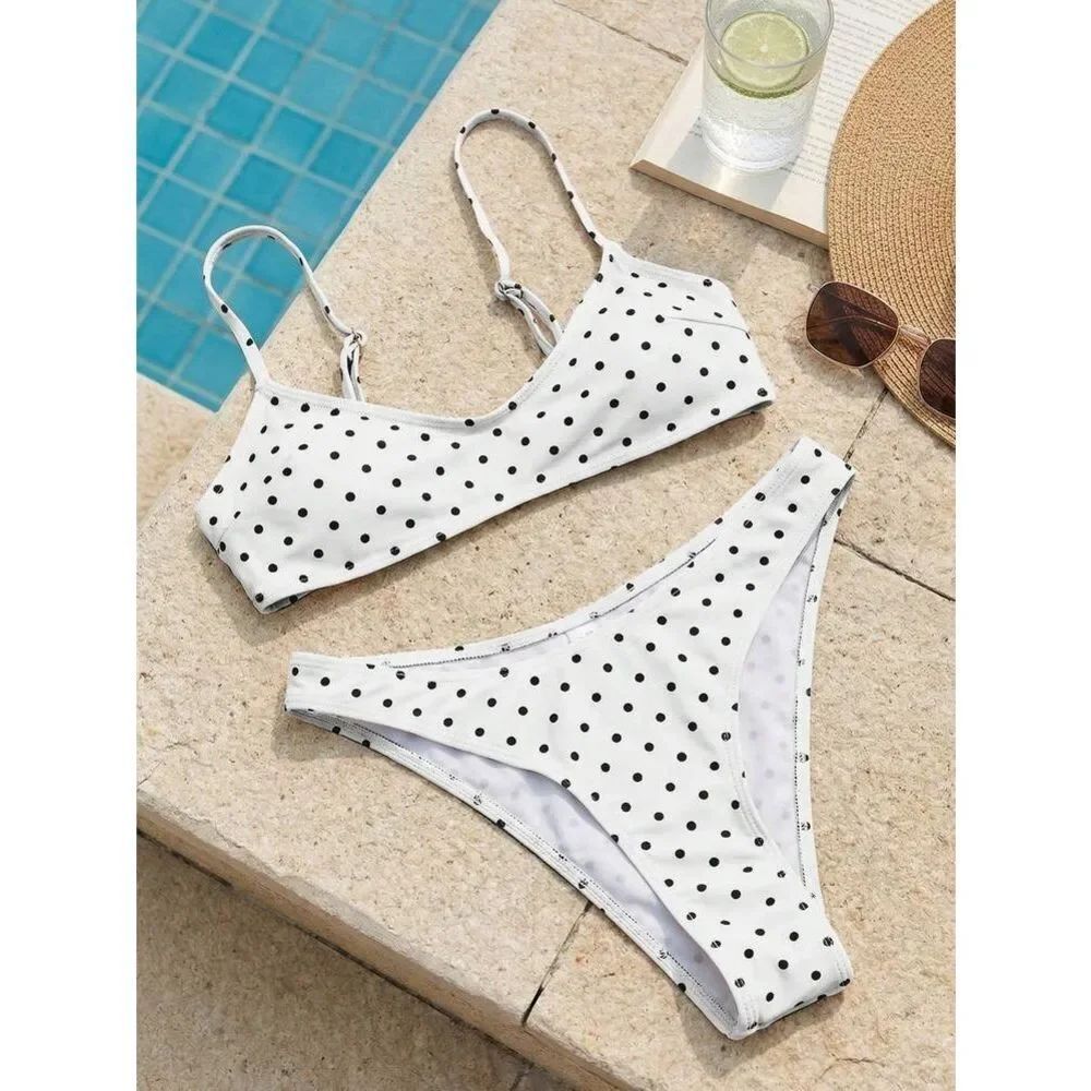 SHEIN bikini set white black polka dot Swimsuit Size M
